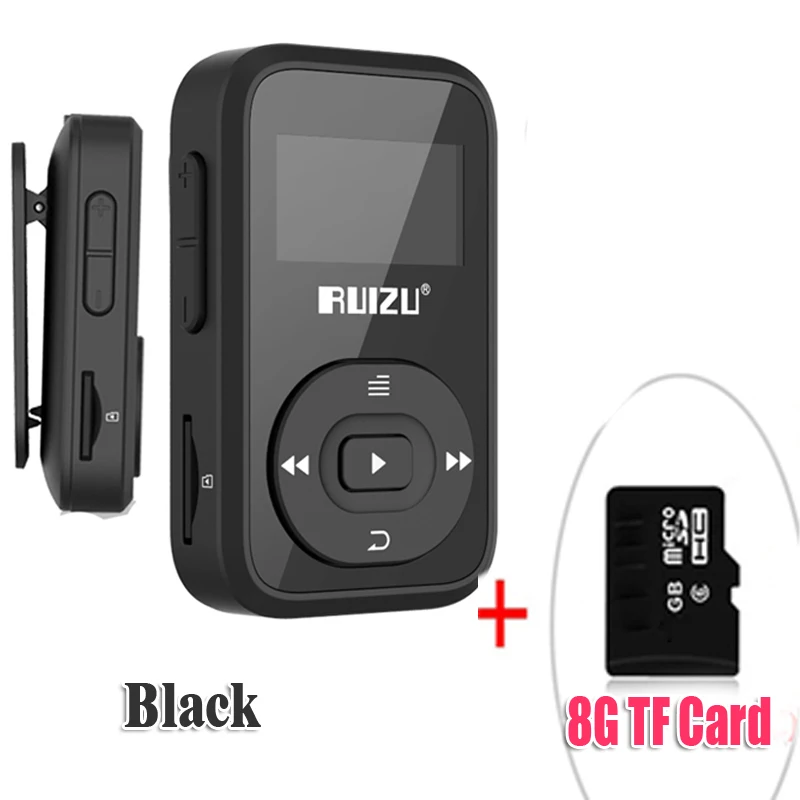 Новое поступление, Спортивный MP3 плеер RUIZU X26, Bluetooth, 8 ГБ, мини-клип с поддержкой экрана, FM, запись, электронная книга, часы, шагомер - Цвет: BlackWith8GBTFcard