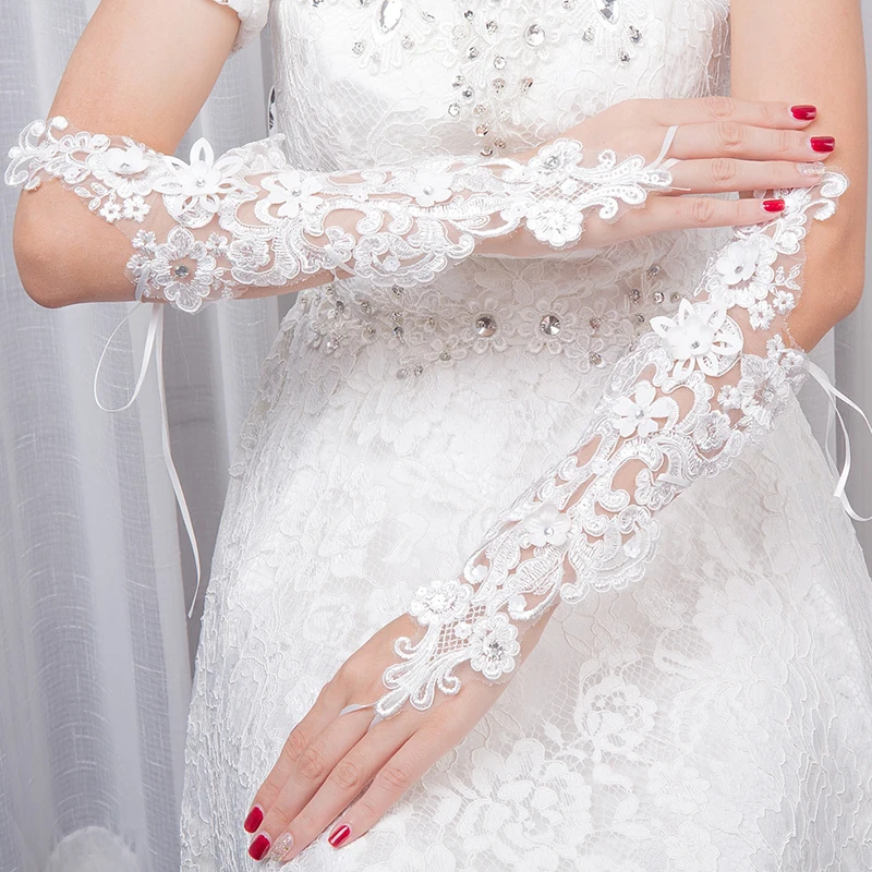 Женские белые кружевные свадебные перчатки без пальцев до локтя длинная Свадебная вечеринка аксессуары