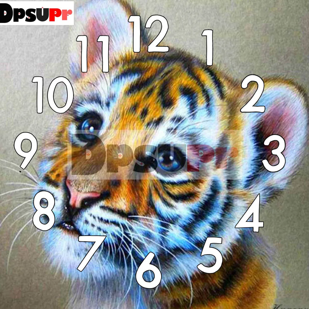 

Dpsupr 5D алмазная картина в виде животного тигра набор с механизмом часов стежка полный квадрат/круглая Алмазная вышивка мозаика домашний подарок