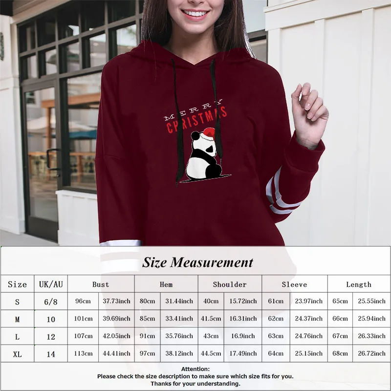 Merry Christmas Panda Girl толстовка с капюшоном Kawaii Женская Полосатая Толстовка с длинным рукавом Женские Пуловеры Топы