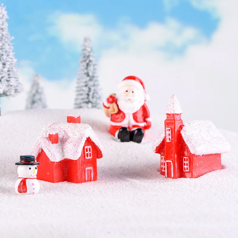 Красный дом Рождественские снежные фигурки миниатюрные 3D модели Фигурки украшение кукольный домик игрушки Детские подарки на день рождения DIY аксессуары