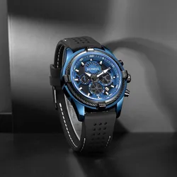 RUIMAS Reloj de pulsera deportivo para hombre, cronógrafo de cuarzo, resistente al agua, con espejo Hardlex, luminoso, con calendario