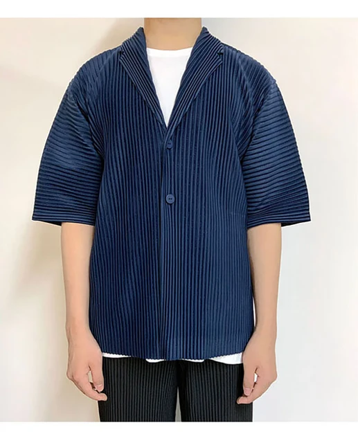 Miyake pleated short sleeve shirt men's 
