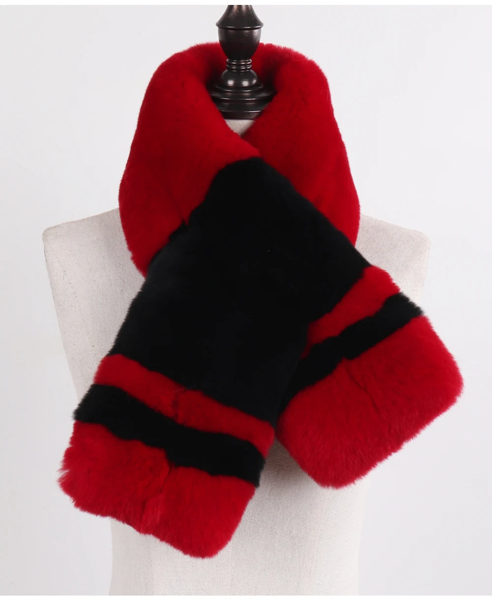Natural Fur Scarf For Girls Winter Lady Thick Warm Genuine Rex Rabbit Fur Scarves Fashion Women Full Pelt Real Fur Muffles