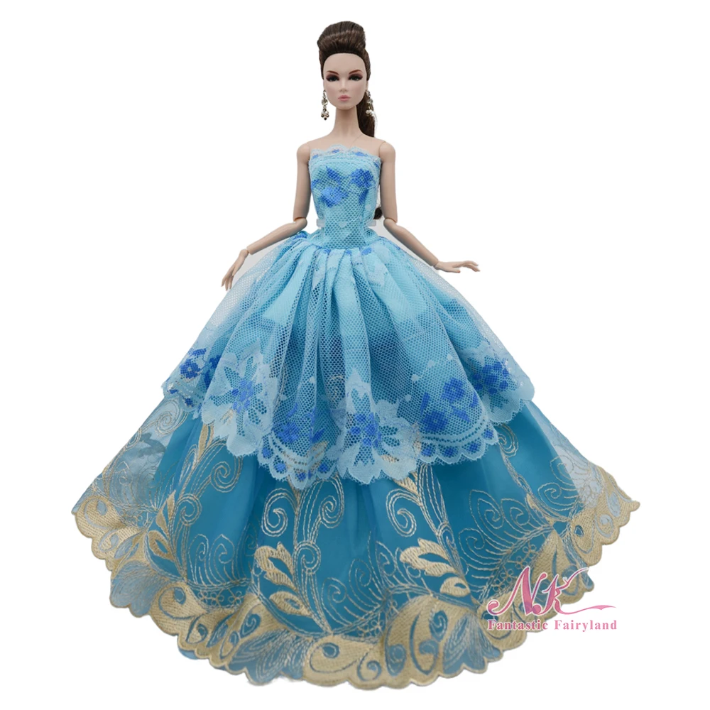NK 1 Pcs Blue Lace Wedding Dress For Barbie Doll Outfits Princess Clothes 1/6 BJD DollsParty Gown Accessories Kids Toys | Игрушки и