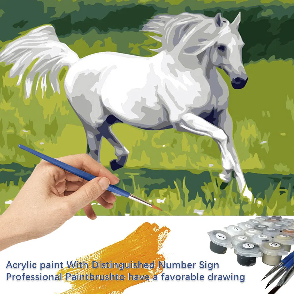 Frameless Running White Horse DIY Painting By Numbers Acrylic Canvas Paint Handpainted Oil Home Decor F416 | Дом и сад