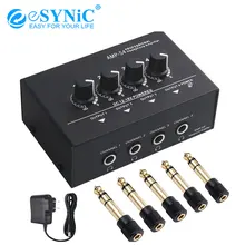 eSYNiC Headphone Amplifier With 4 Channel Portable Stereo TRS Headphones Output Jack and TRS Audio Input for Stage Applications