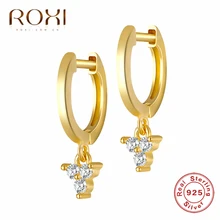 ROXI 925 пробы серебряные Подвесные серьги-гвоздики серьги для женщин Нежный CZ подвеска со стразами в виде цветка маленькие серьги-гвоздики корейские ювелирные изделия подарок