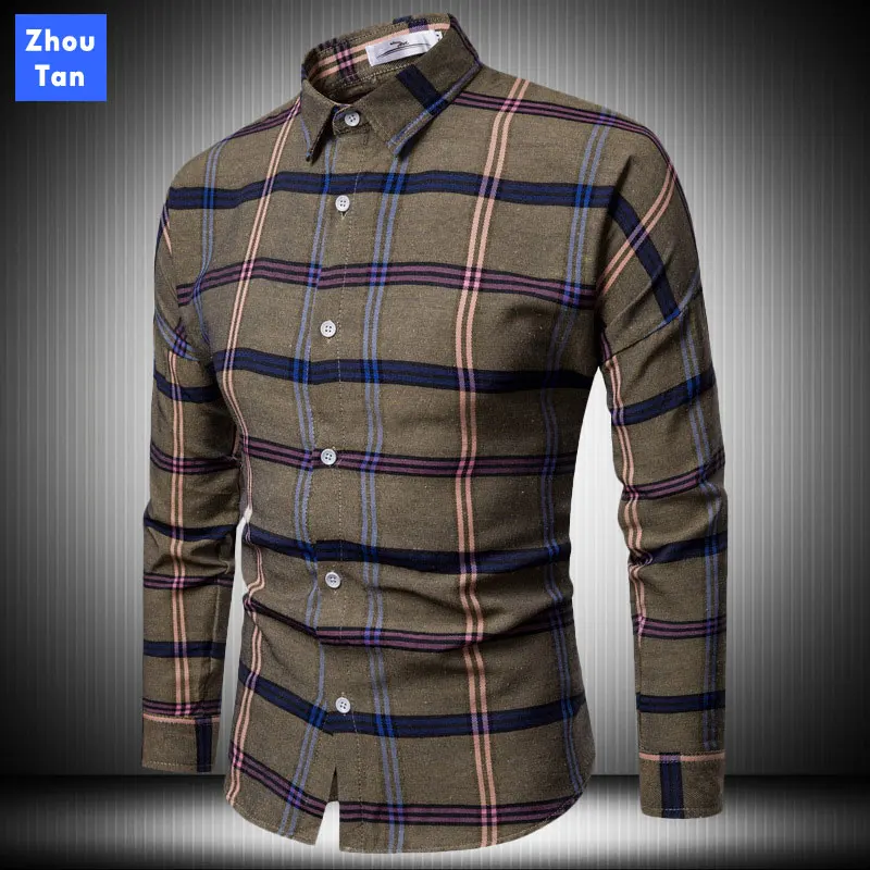 

2020 Spring Autumn Personality Simple Shirt Young Men's Slim Long-Sleeved Korean Version Plaid Button