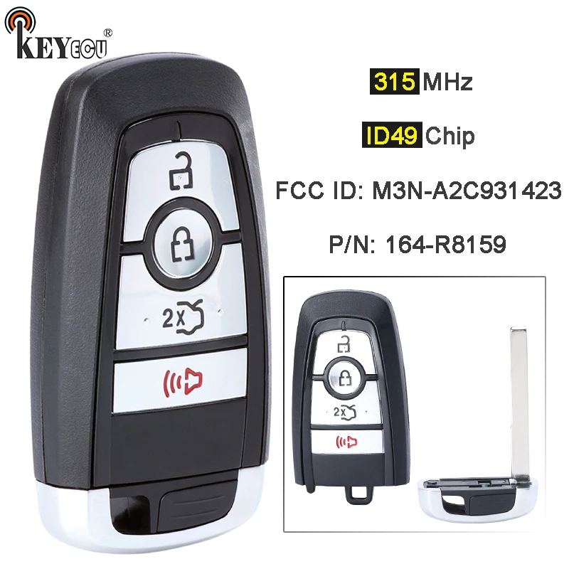 

KEYECU 315MHz M3N-A2C931423 P/N: 164-R8159 Replacement Smart Card Remote Key Fob for Ford Mustang 2017 2018 2019 2020 2021