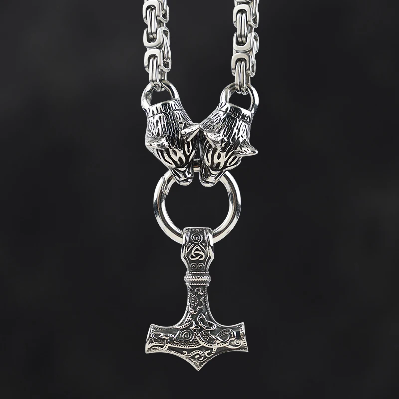 

Nordic Viking wolf necklace for men stainless steel Knot Fenrir pendant