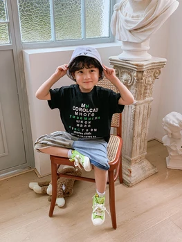 

Alphabet for Children Short-Sleeved T-shirt 2020 nian Summer New Child Top Western Style Boys Baby Children's Clothing Tide