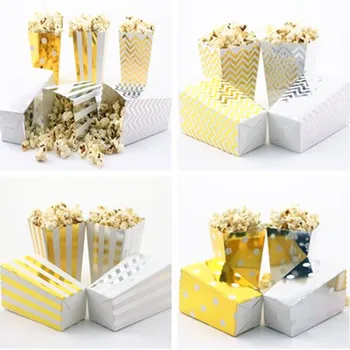 

Free Shipping 36pcs Glitter Gold/Silver Paper Popcorn Box for Retro Party/Hollywood/Movie Metallic Theatre Food Loot Bags