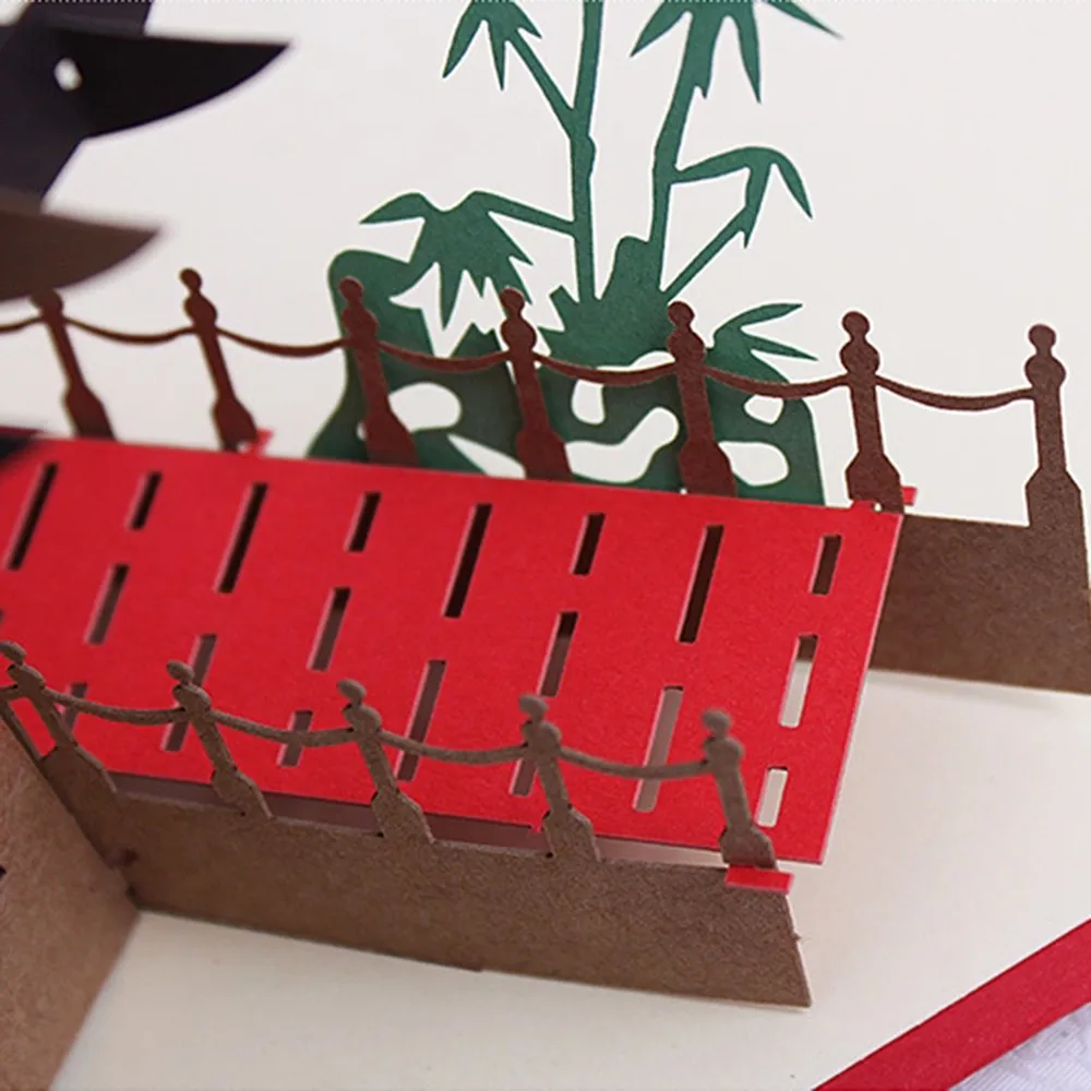  1Pc Hollow Design Retro 3D Greeting Card Handmade China Suzhou Garden Pavilion Pattern Up Card Part - 4000259117039