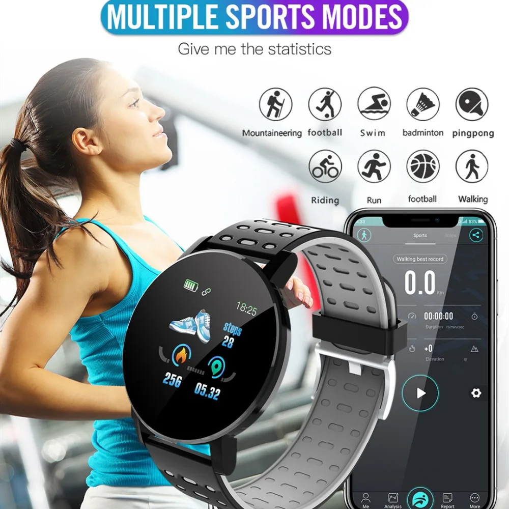 

2020 Hot Sale Bluetooth Smart Watch Men's Blood Pressure Smartwatch Women's Sport Tracker Men Smartband Watches 119 Plus