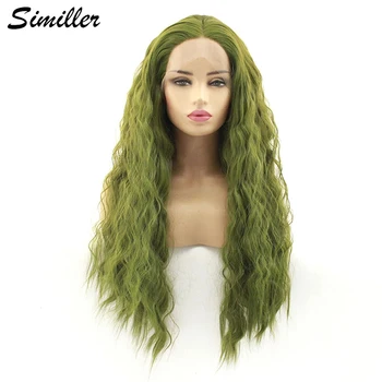 

Similler 26 Inches Long Curly Wigs Cosplay Middle Part Synthetic Lace Front Wig High Temperature Green Wig with Natural Hairline