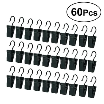 

60 PCS Drapery Iron Rings Anti-skid Curtain Clips with Hooks (Black)