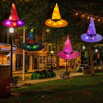 

5Pcs Halloween Decorations Led Lighted Witch Hats Hanging Glowing with Lights for Outdoor, Yard, Garden, Tree