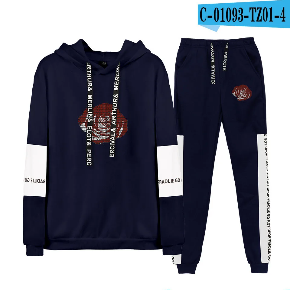 Juce Wrld Толстовка 2 шт. наборы спортивный костюм пара одежда осень зима Juce Wrld толстовки Толстовка+ шнурок брюки для бега - Цвет: navy