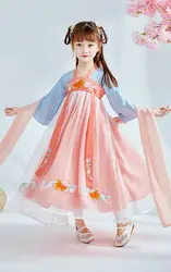 В китайском стиле; красивая детская юбка Hanfu; Длинные костюмы для девочек; Верхняя одежда; детская одежда для сцены