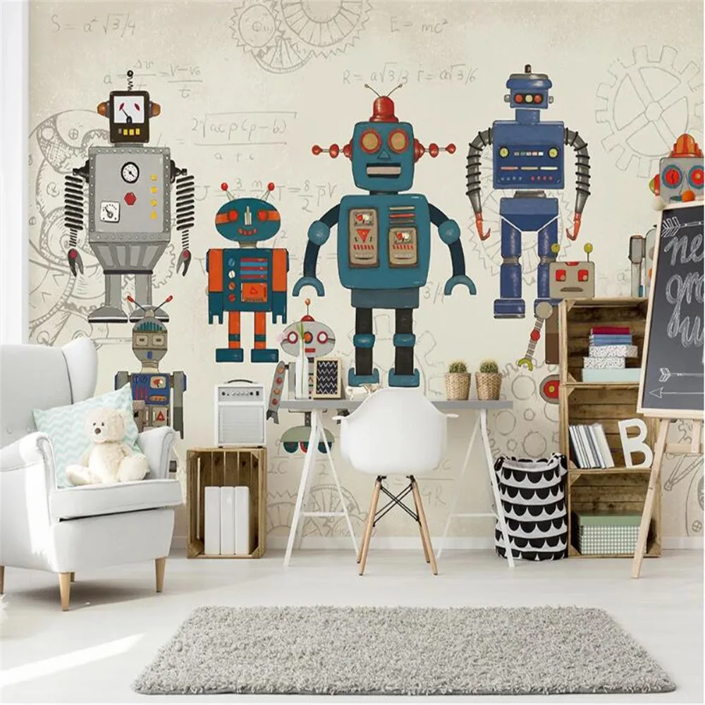 

Milofi custom 3D non-woven wallpaper mural Nordic modern minimalist hand-painted cartoon robot children's room background wall
