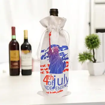 

Independence Day Printed Wine Bag Drawstring Gift Bag Linen Wine Storage Pouch Party Supplies (4th of July)