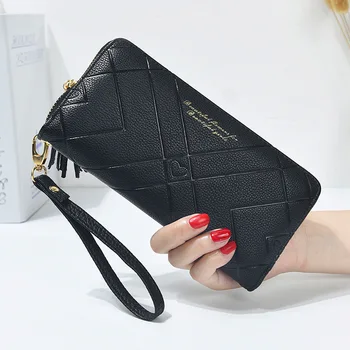 

Cards Holder Wallet Ladies Cute tassels Wrist strap Women Long Wallet Pure Color Clutch Bag New PU Leather Purse Phone Bag