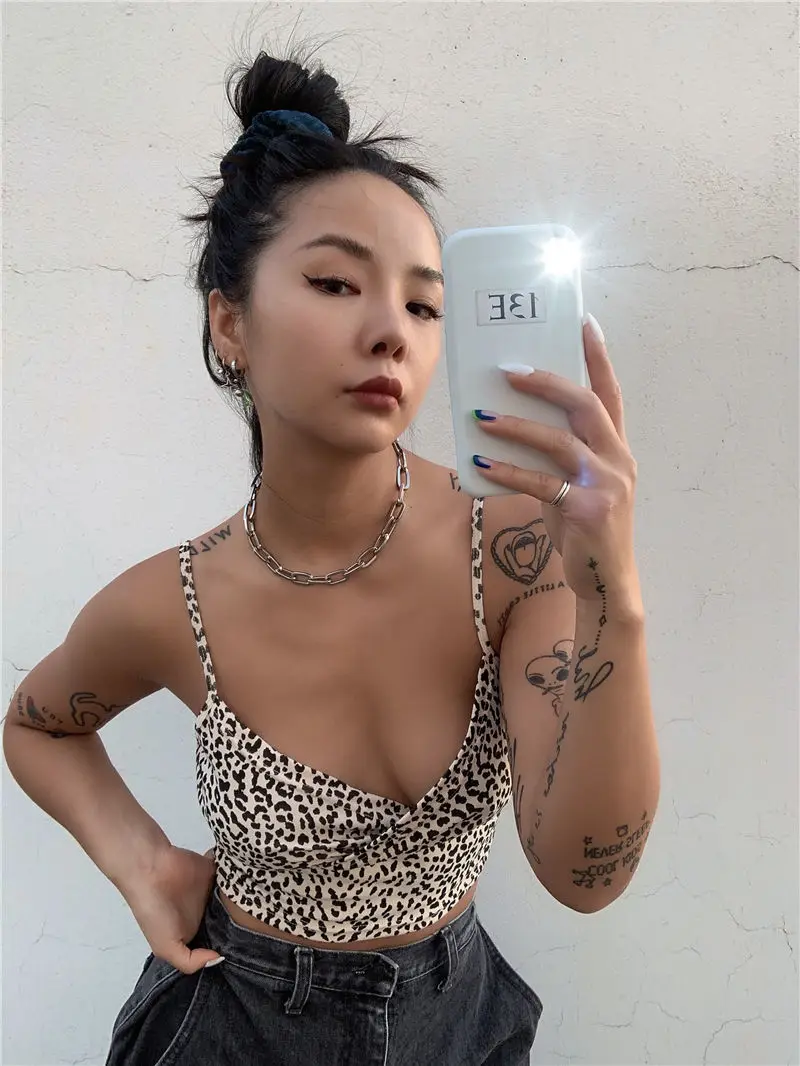 cotton camisole Summer backless crop top women gothic underwear halter top streetwear sexy tops elegant leopard cami tank tops women y2k fashion nude camisole