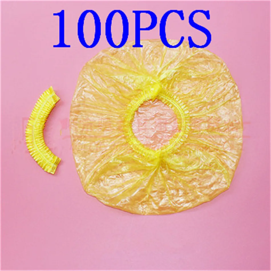 100PCS 5 шт одноразовая шляпа для отеля, одноразовая эластичная шапочка для душа, шапочка для купания, прозрачные волосы, салонные изделия для ванной комнаты и душевой колпачок, водонепроницаемый для женщин - Цвет: 100PCS