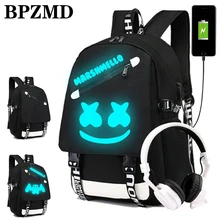 New DJ Marshmellow luminous backpack multifunction USB charging Anti theft for teenagers boys Girls Student School Bag