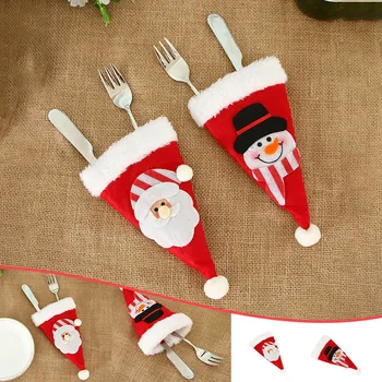 

10pcs Christmas hat cutlery storage set holiday Kitchen Tableware Holder bag Christmas Decorations festival supplies Navidad