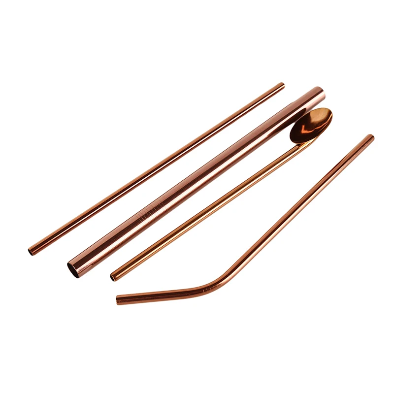 rose golden ReusableMetal соломинка из нержавеющей стали крепкая изогнутая прямая соломинка для напитков для бара аксессуары для кофе - Цвет: rose golden