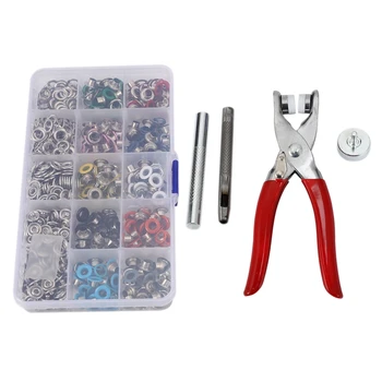 

1Pc Plier+1Set Eyelets Tool+100Pcs 10 Mix Colors 9.5mm Prong Snap Buttons Fasteners Press Studs Poppers +200Pcs 5mm Eyelets