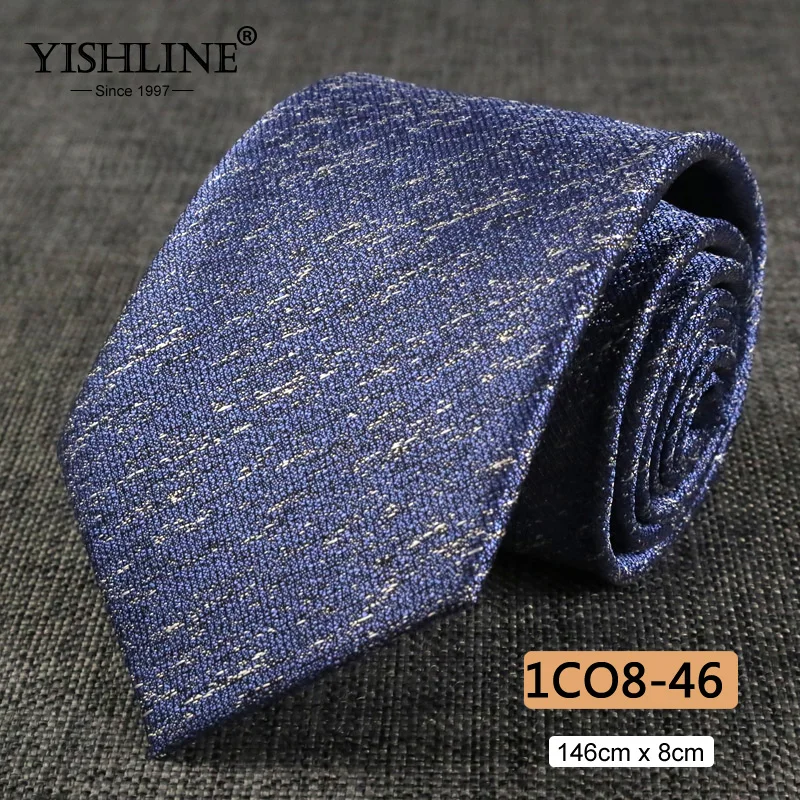 1CO8-46 YISHLINE, распродажа, 8 см, мужские галстуки, классический галстук, синий, для мужчин, в полоску, в клетку, серый, розовый, деловой галстук для жениха, свадебные аксессуары - Цвет: 1CO8-46