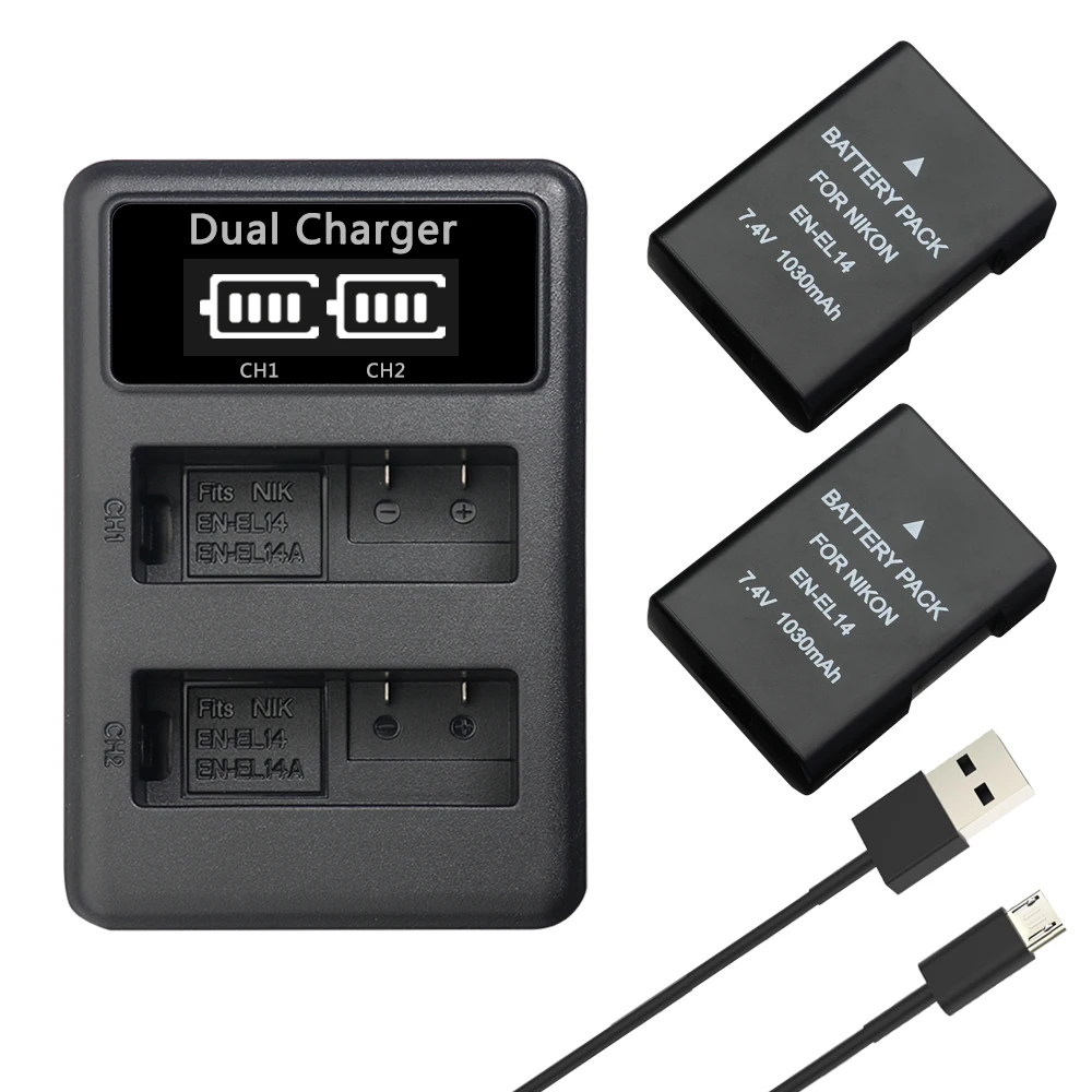 Charger and 2Battery YILIZOMANA EN-EL14 Камера Батарея для Nikon D3100 D3200 D3300 D3400 D5100 D5200 D5300 D5500 Coolpix P7000 P7100 P7700 P7800 DSLR - Цвет: Charger and 2Battery