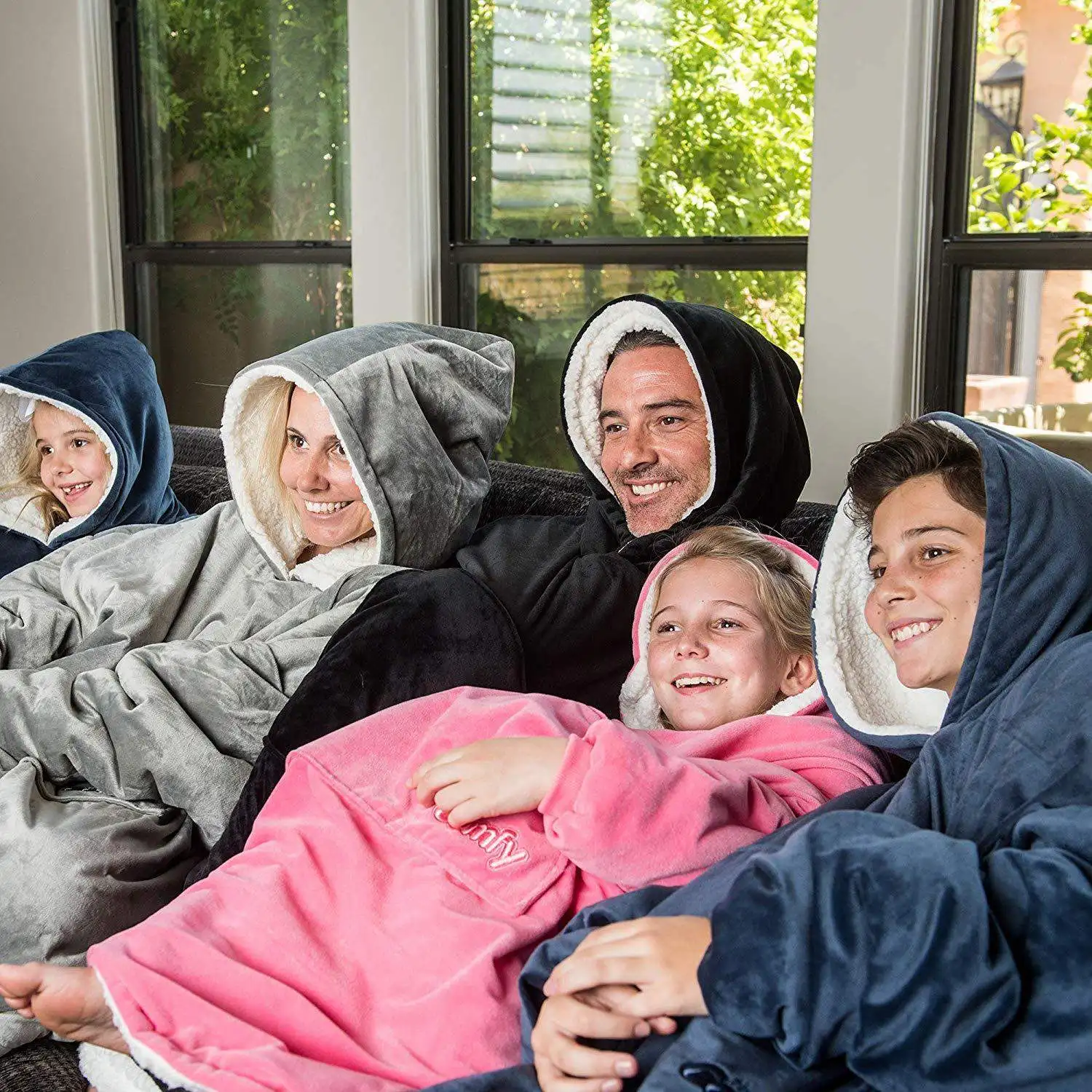 Зимнее плотное удобное одеяло, толстовка, однотонное теплое одеяло с капюшоном для взрослых и детей, флисовое утяжеленное одеяло для путешествий