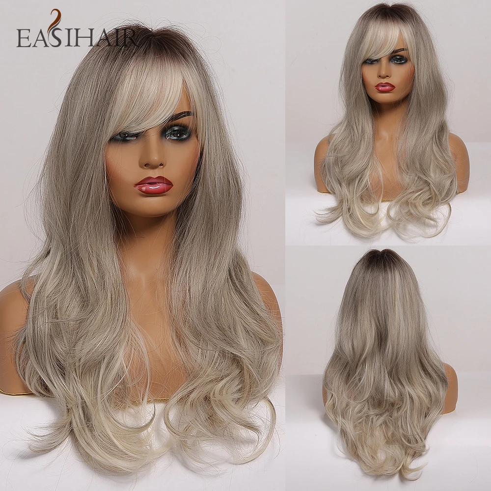 Wavy Wigs Bangs Natural Heat-Resistant Long Ombre EASIHAIR for Women 