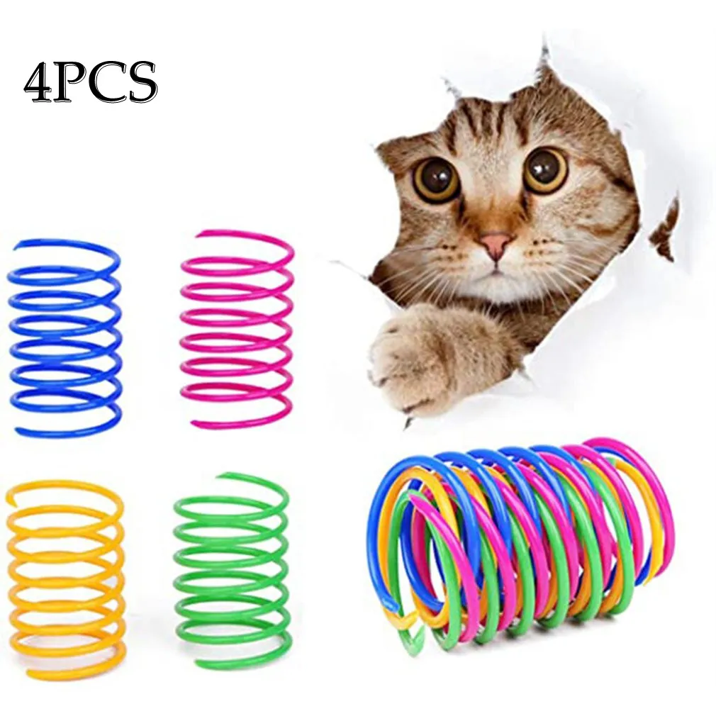4Pcs Pets Plastic Spring Cat Toy Colorful Coil Spiral Springs Pet