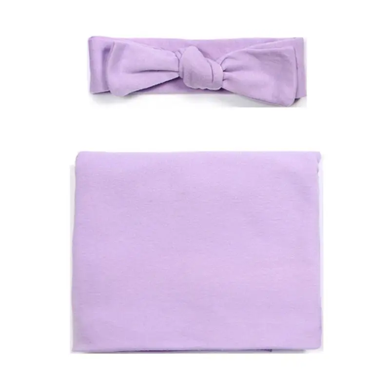 Purple 2 шт./компл. сплошной Цвет детское одеяло оголовье, набор простой пеленки для новорожденных повязка на голову U90B - Цвет: Purple