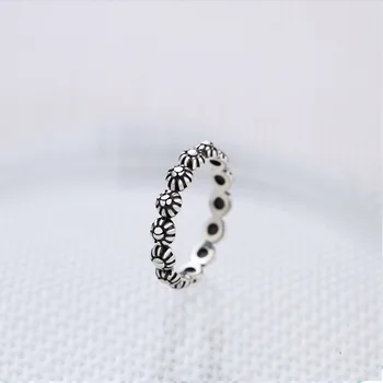 

S925 Sterling Silver Chrysanthemum Ring Retro Thai Silver Simple Tide Open Ring Female Gift