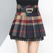 Осенне-зимняя женская клетчатая юбка, модная женская мини-юбка с высокой талией размера плюс, плиссированная юбка, юбки для женщин, Saias LY282