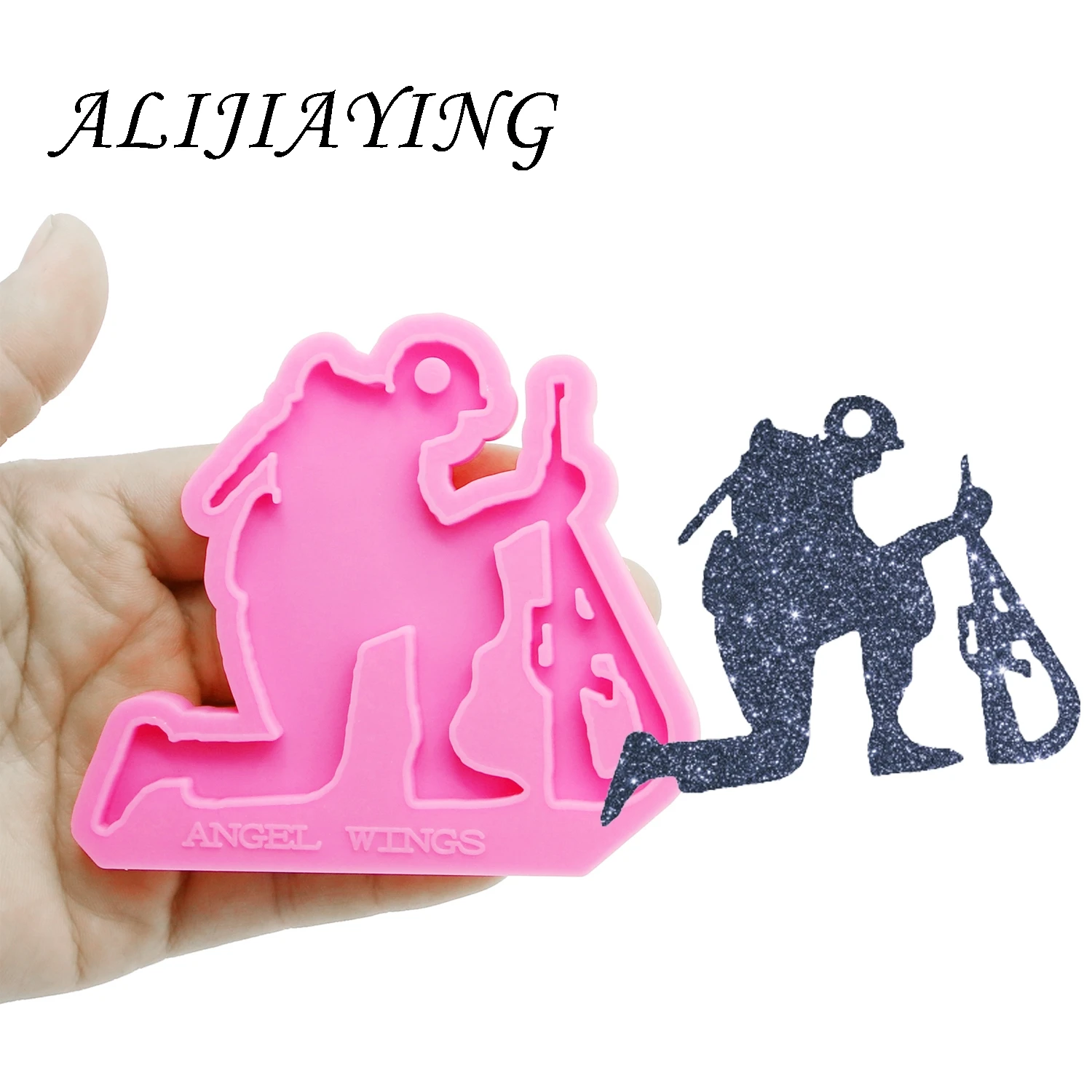 Pink 1pc Блестящий брелок Падший солдат и пистолет форма украшение с кольцом для ключей силиконовая форма для DIY эпоксидная смола DY0153 - Цвет: Pink 1pc