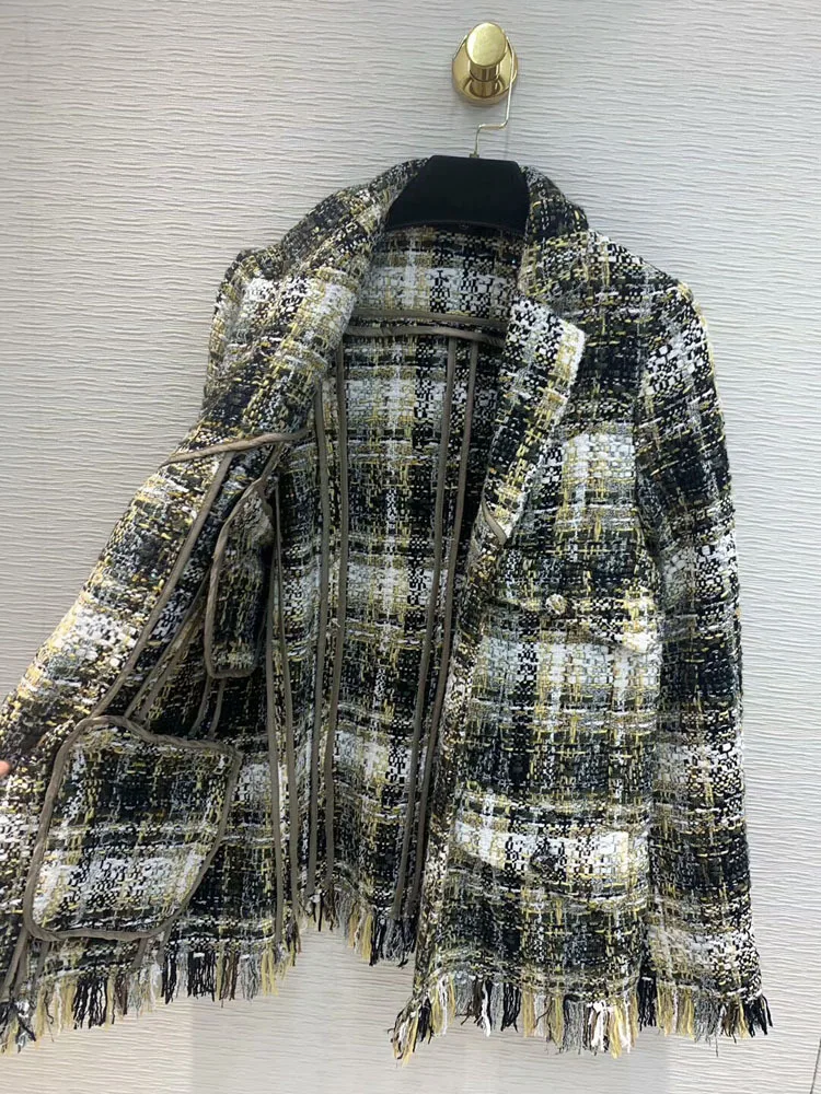 2019FW winner Новая женская клетчатая твидовая куртка женское повседневное пальто с кисточками верхняя одежда tclai