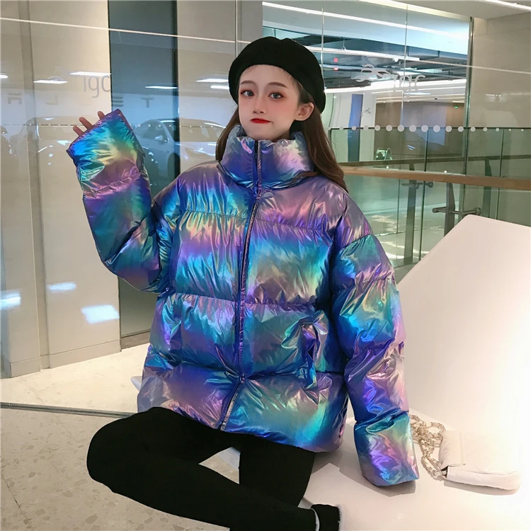 Woherb осень зима пуховик для женщин Harajuku парки со стоячим воротником корейский голографический ватник пальто для девочек свободные ватные куртки