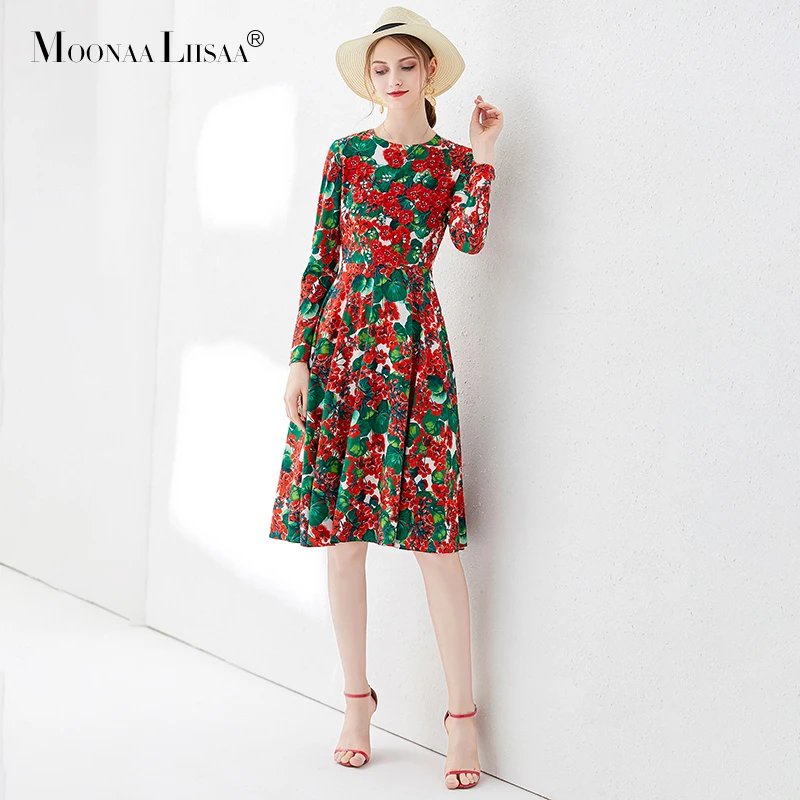 

Retro Printed Dress Female 2019 Early Autumn New Style Long Sleeve Large Sleeve Dress Temperament Commuter Beaded Dress