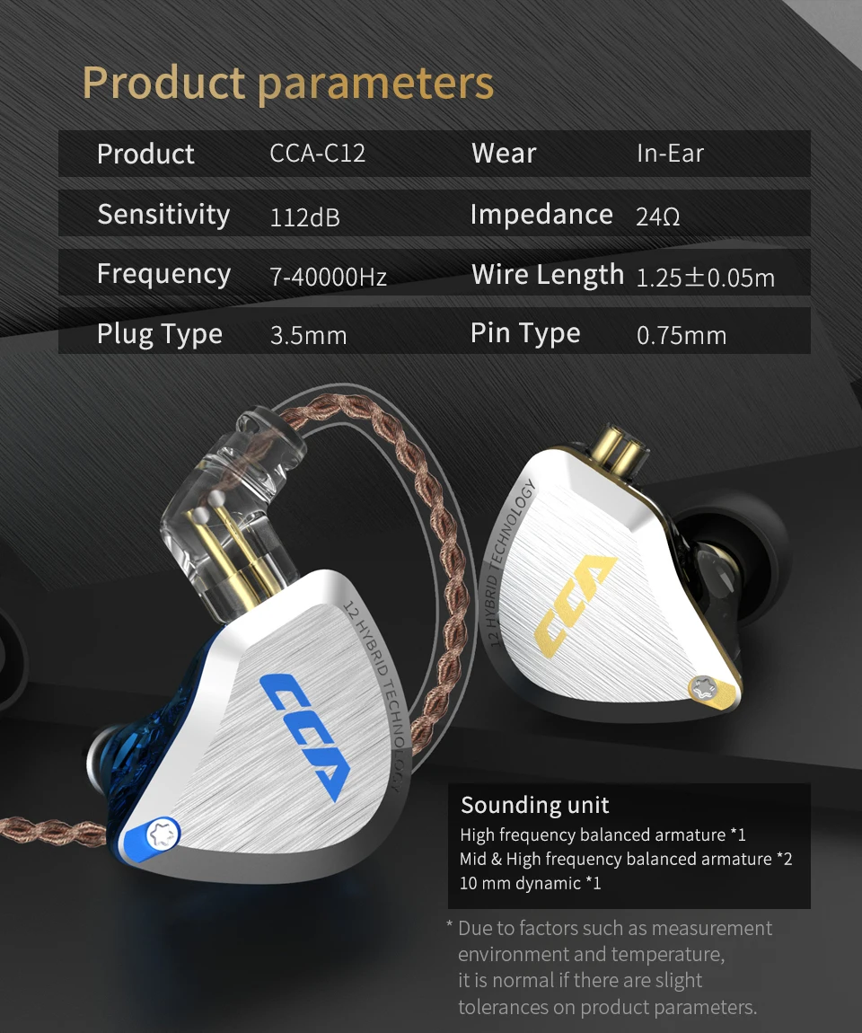 CCA C12 5BA+ 1DD гибридные наушники-вкладыши 12 водителей HIFI DJ монитор с шумоподавлением для бега спортивные наушники IEM вкладыши