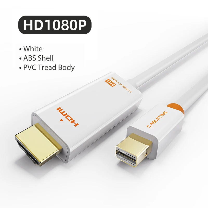 CABLETIME 4K منفذ عرض صغير إلى HDMI Thunderbolt 2 سلك مهايئ منفذ عرض صغير لأجهزة الكمبيوتر المحمول MacBook Air Mini DP إلى كابل HDMI