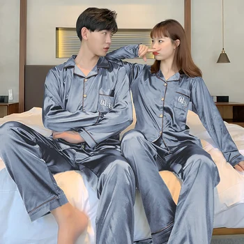 

Fashion Printing Pajamas Couple Long Sleeve Trousers Two-piece Suit Men and Women Thin Section Home Sleepwear Suit Pujama Femme