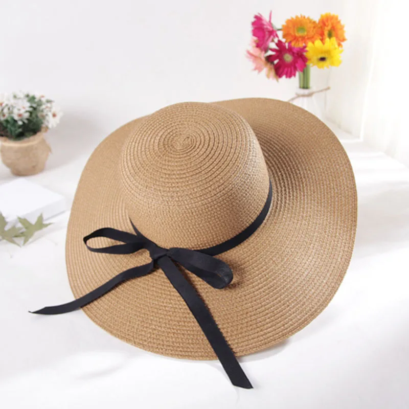 Hot Women's Wide Brim Summer Beach Sun Hat Lady Straw Floppy