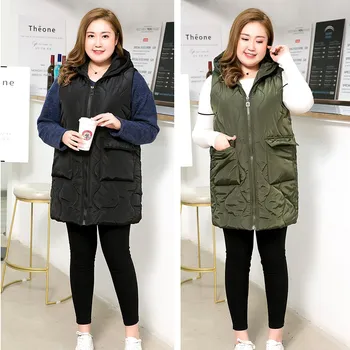 

Plus Size Casual Hooded Vest 2019 Winter Jacket Female Oversize Coats Fashion Loose thick Warm Women Clothing Outwear S6-3087